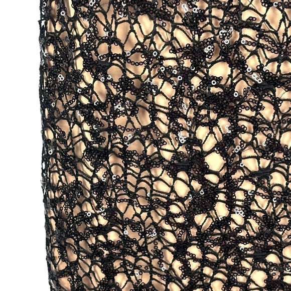 AIDAN MATTOX SEQUIN EMBELLISHED CROCHET LACE BOAT NECK 3/4 SLEEVES SHEATH DRESS - Picture 10 of 14